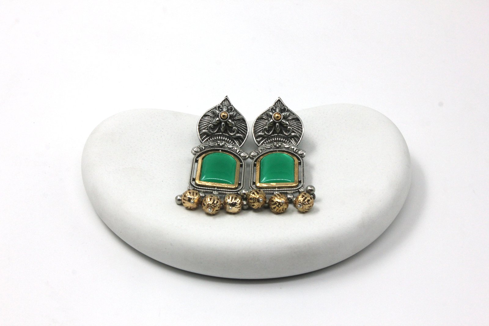 ARTIFICIAL STONE  STUDDED & BEADED  CONTEMPORARY DROP  EARINGS